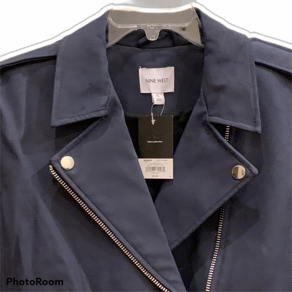 Nine West Moto Jacket Midnight Blue Faux Suede XL - Picture 2 of 8